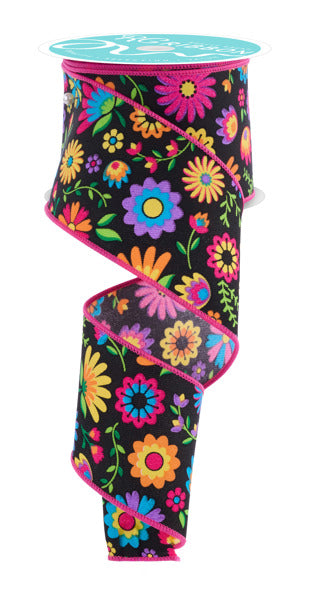 a roll of ribbon with colorful flowers on it