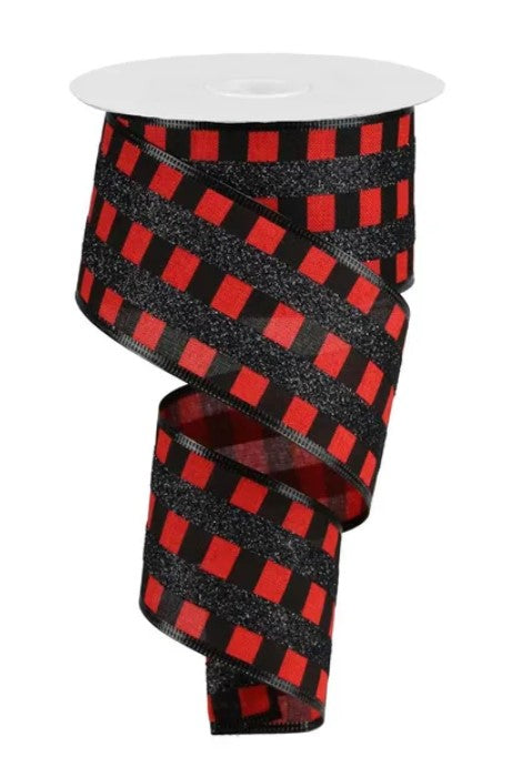 A spiral ribbon with a checkered pattern in red and black colors.