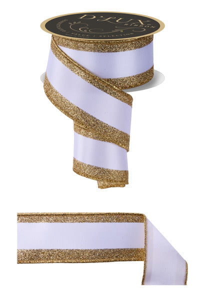 a ribbon with a gold and white striped pattern.
