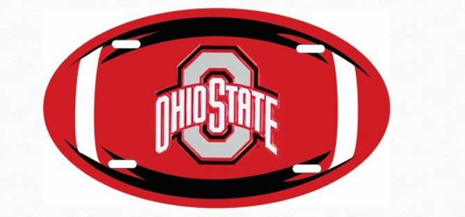 the logo of the University of Ohio, which is a red oval with a black border and the letters "OHS" prominently displayed in the center.