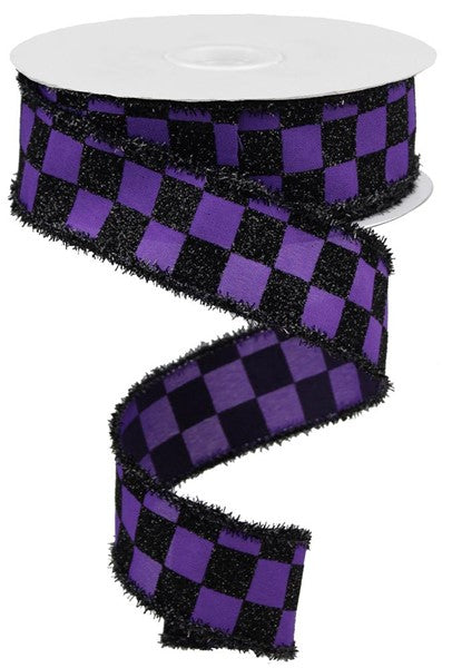 a purple and black checkered ribbon on a white background