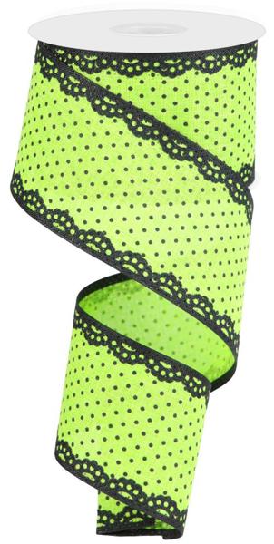 a roll of neon green polka dot wired ribbon