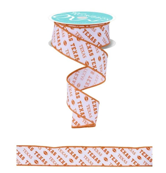 a ribbon with the word "TEXAS" printed on it in a repeating pattern.