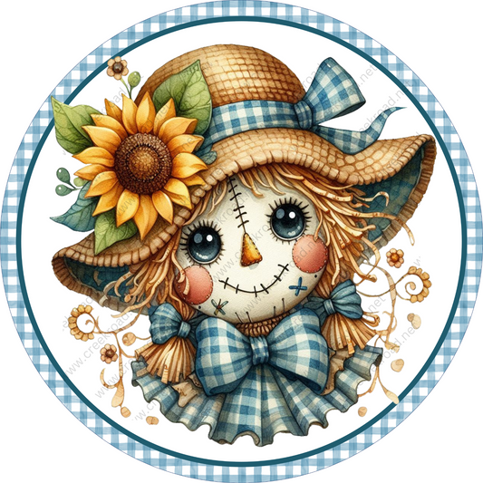 a painting of a scarecrow with a sunflower on her head
