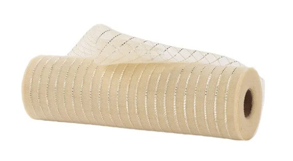 A roll of white mesh material with a grid pattern, lying on its side against a white background.