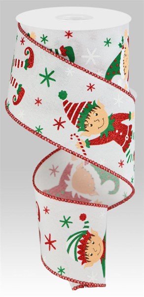 a roll of christmas ribbon with elfs on it