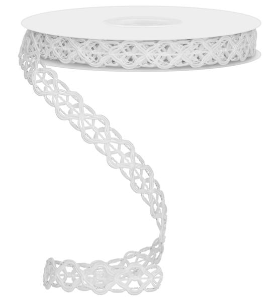 a white table with a white ribbon on top of it