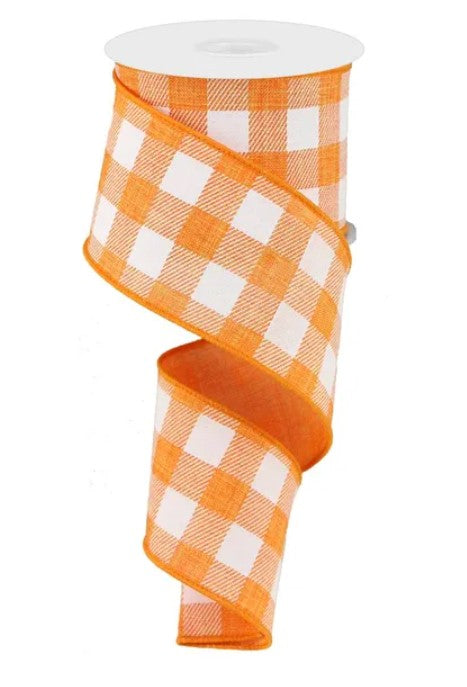 a spiral-shaped orange and white checkered ribbon.