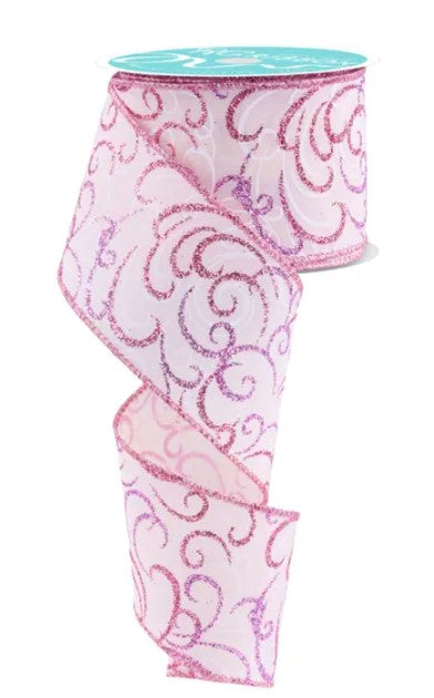 a pink and purple floral patterned ribbon.