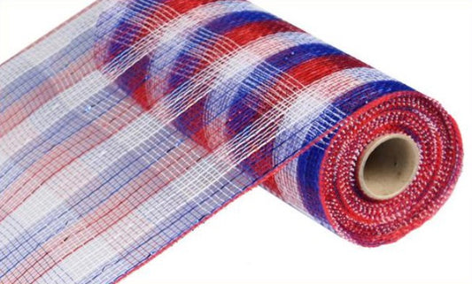 A roll of red, white, and blue twine or ribbon is shown in the image.