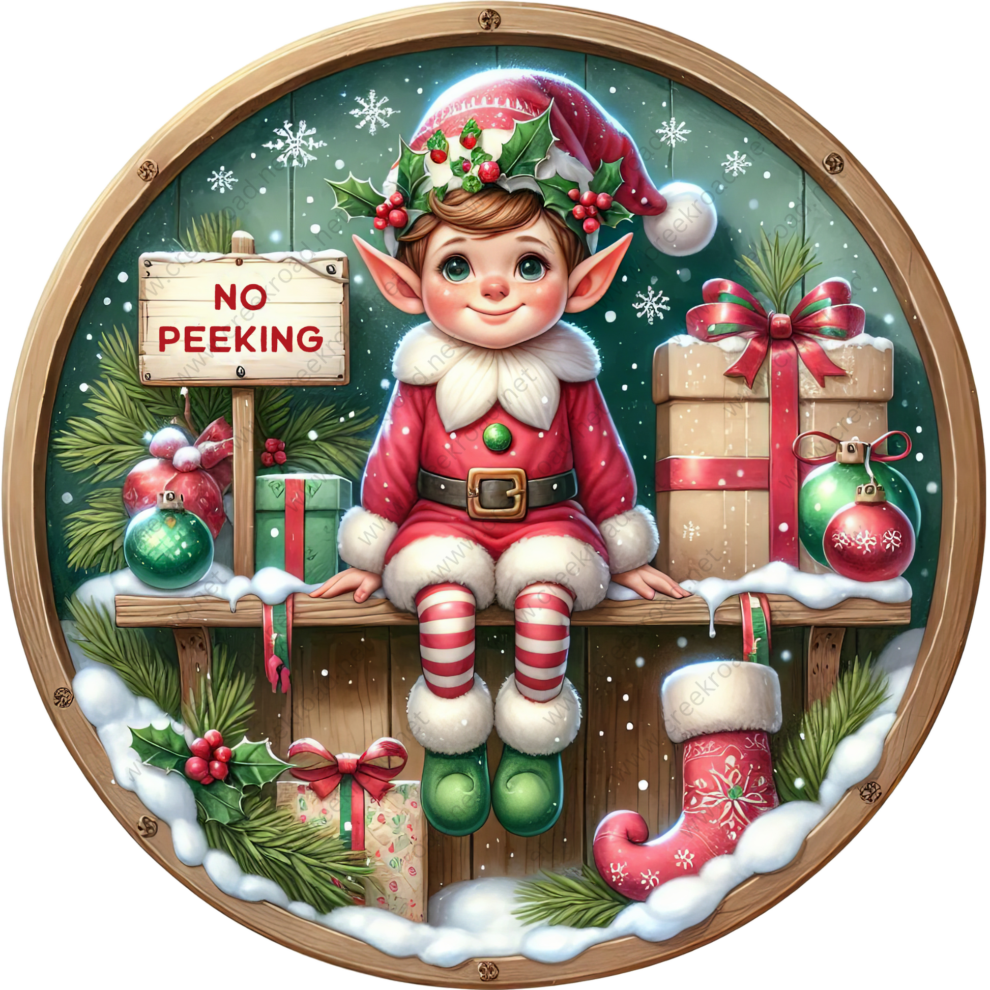 a painting of a christmas elf sitting on a table