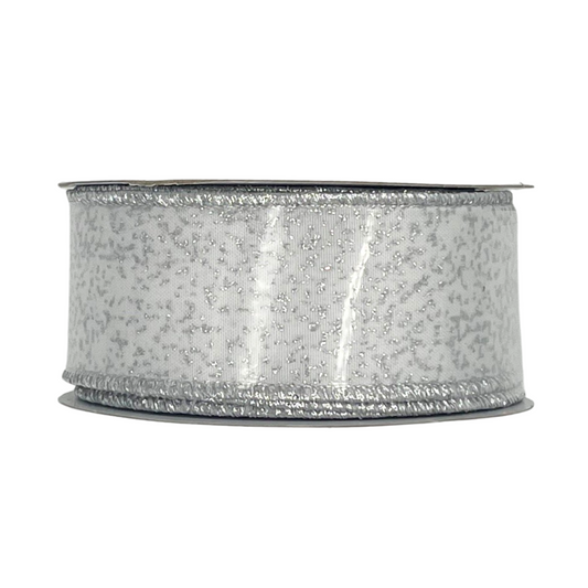 A silver-colored ribbon with a textured surface, sitting on a white background.