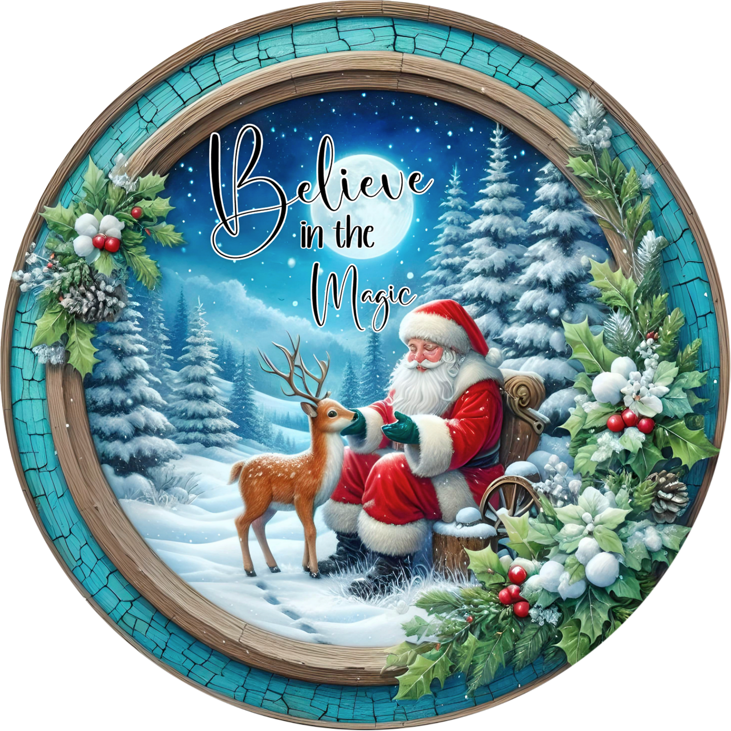 a santa clause sitting in a chair next to a deer