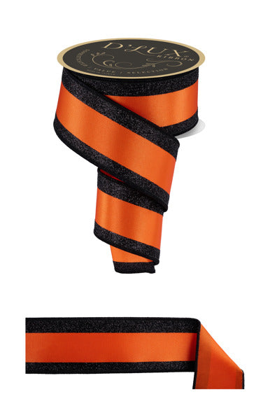 a black and orange striped ribbon with a black and gold label.