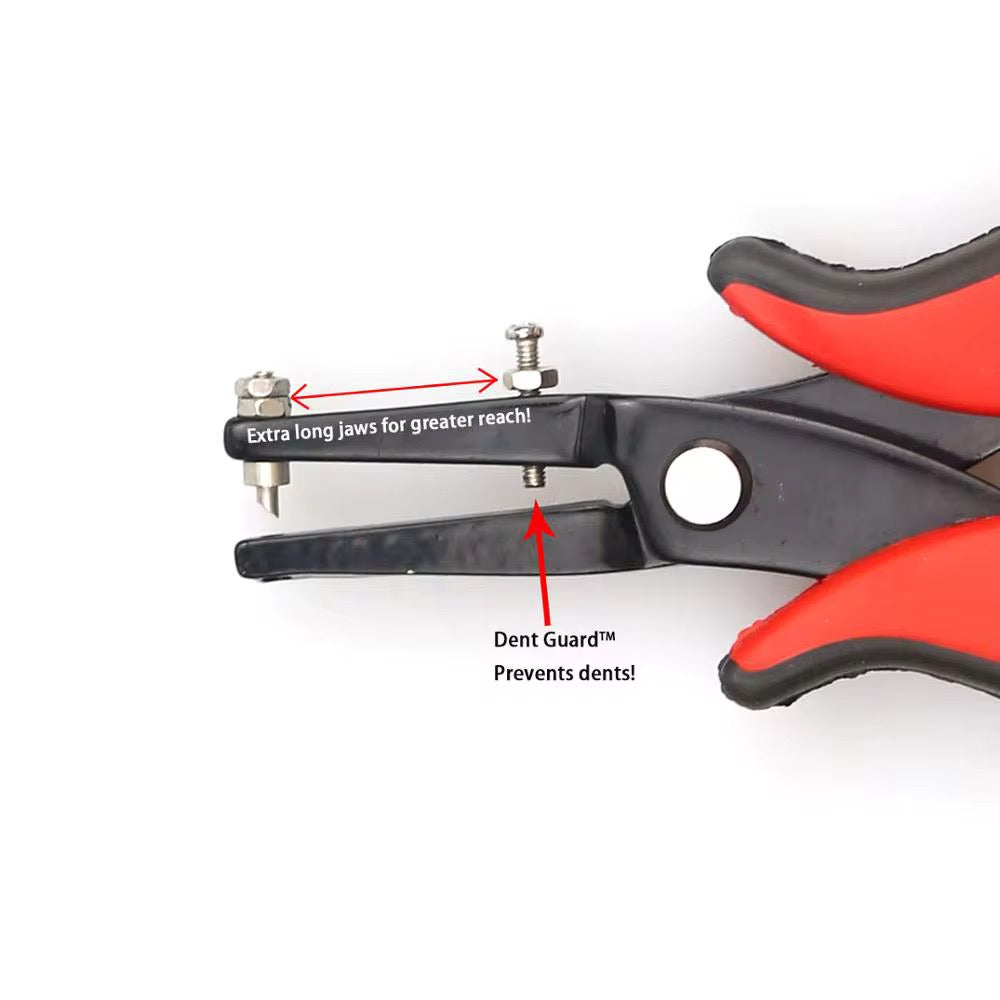 a pair of pliers with red handles and black handles