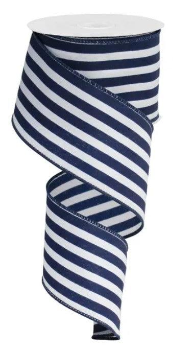 A spiral-shaped ribbon with alternating blue and white stripes.