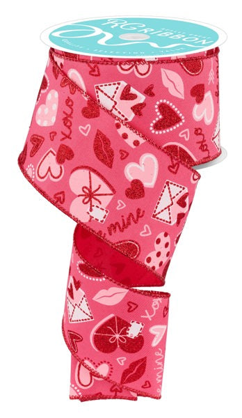 a pink ribbon with hearts and hearts on it