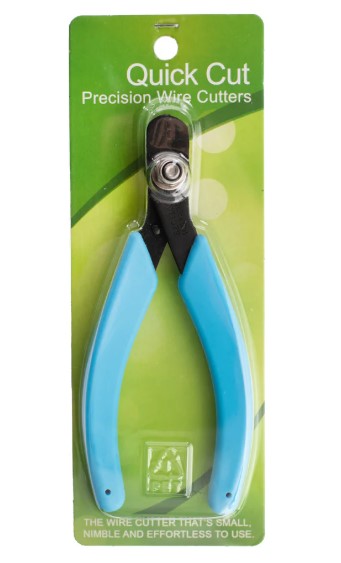 A package of precision wire cutters with a clear plastic window, featuring a blue handle and black blades.