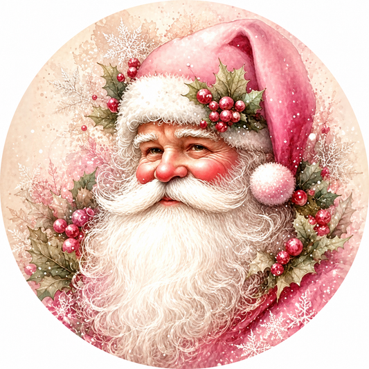Vintage Pink Santa Claus Sublimated Wreath Sign