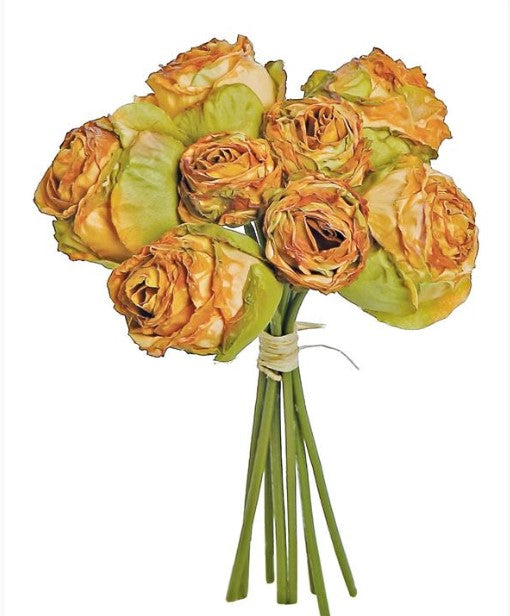 DRIED ROSE BUNDLE X6, 8", 1.75" BLOOMS, BURNT ORANGE-D144-BOG