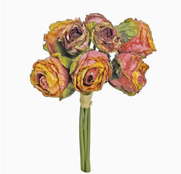 DRIED ROSE BUNDLE X 6, 8" 1.75" BLOOMS, ROSE GOLD-D144-RSGO