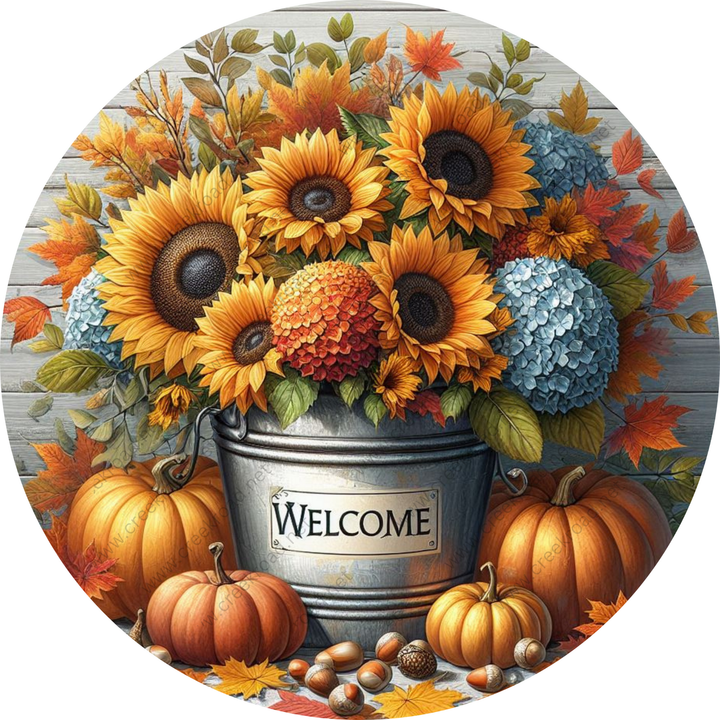 Welcome Fall Sunflowers Pumpkins Wreath Sign-Sublimation-Fall-Attachment-Decor