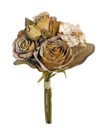 DRIED ROSE AND HYDRANGEA BUNDLE, 12", CARAMEL-PM3053-CAR