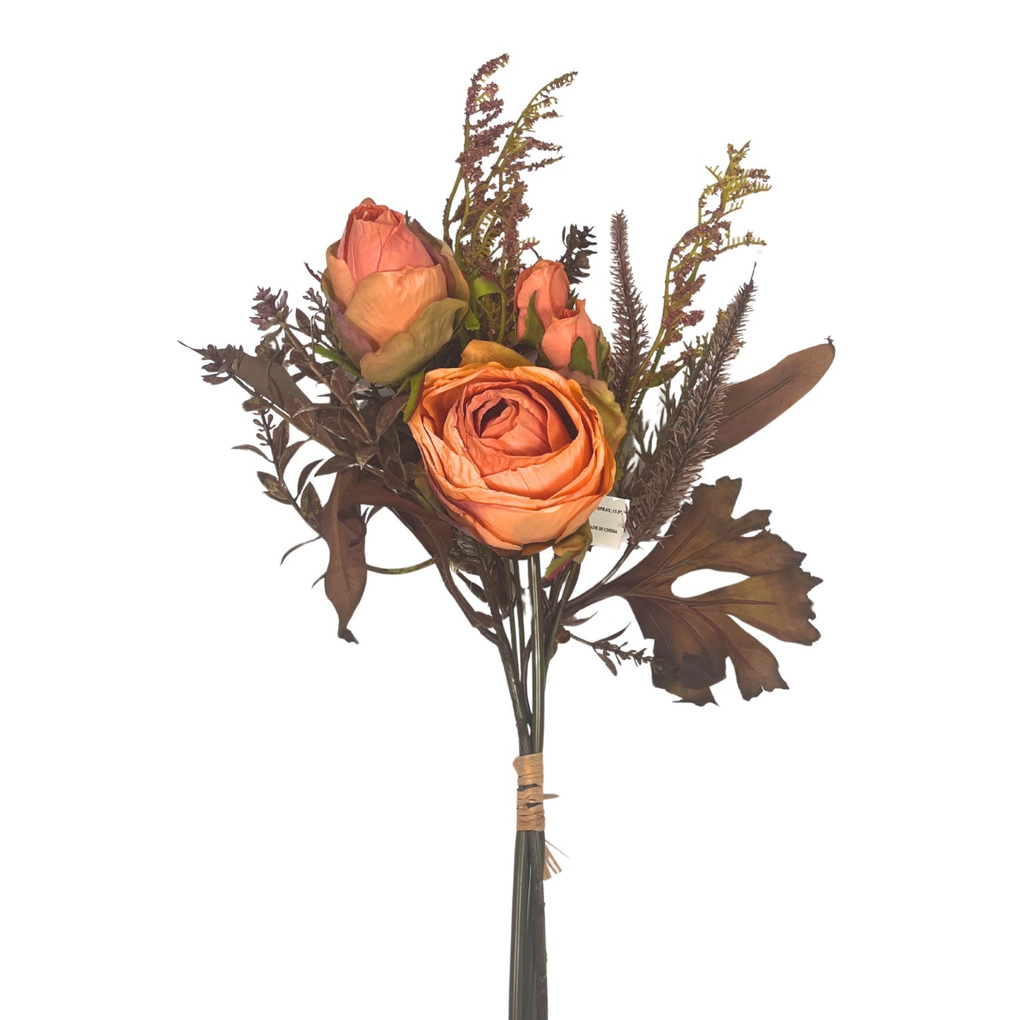 AUTUMN ROSE & GRASS SPRAY, 15.5", ORANGE-PM3083-OG