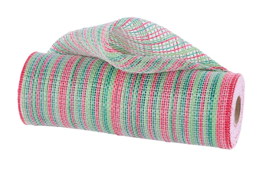 10" x 10yd Vertical Multicolor Stripe Mesh-Red/Lime/Emerald/White-RE1369XX