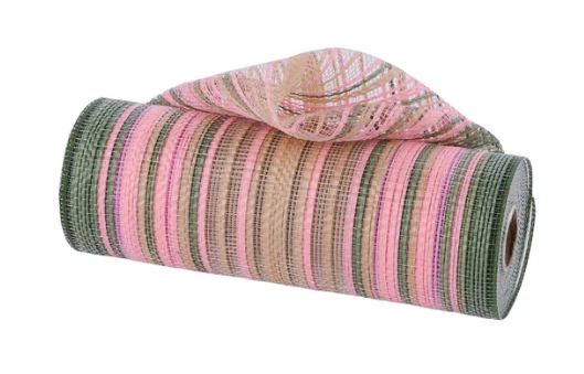10" x 10yd Vertical Ombre Stripe Mesh-Sage Green/Natural/Blush-RE13862C