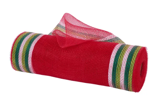 10.25" x 10yd Faux Jute/Pp/Border Stripe-Red/Fresh Green-RY8326EJ