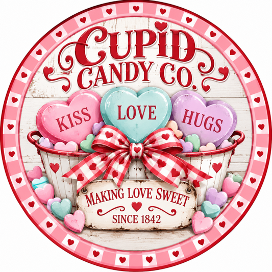 Cupid Candy Co with Conversation Hearts Valentine Sign