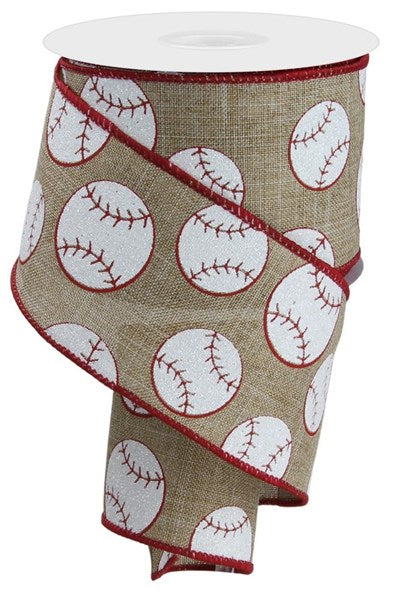 a roll of ribbon with baseballs on it