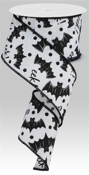 a roll of black and white bat print ribbon