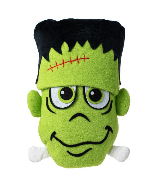 a green stuffed toy with a black hat