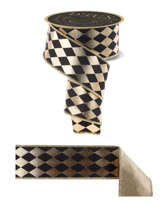 a decorative black and gold checkered ribbon with a gold border.