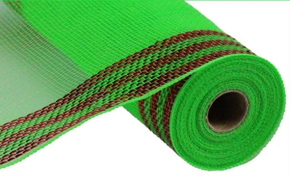 A roll of green mesh with brown stripes on it.