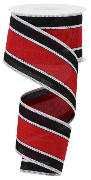 a roll of red and black ribbon on a white background