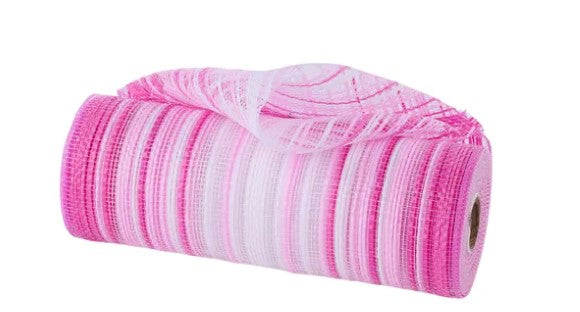 A roll of pink and white mesh material.