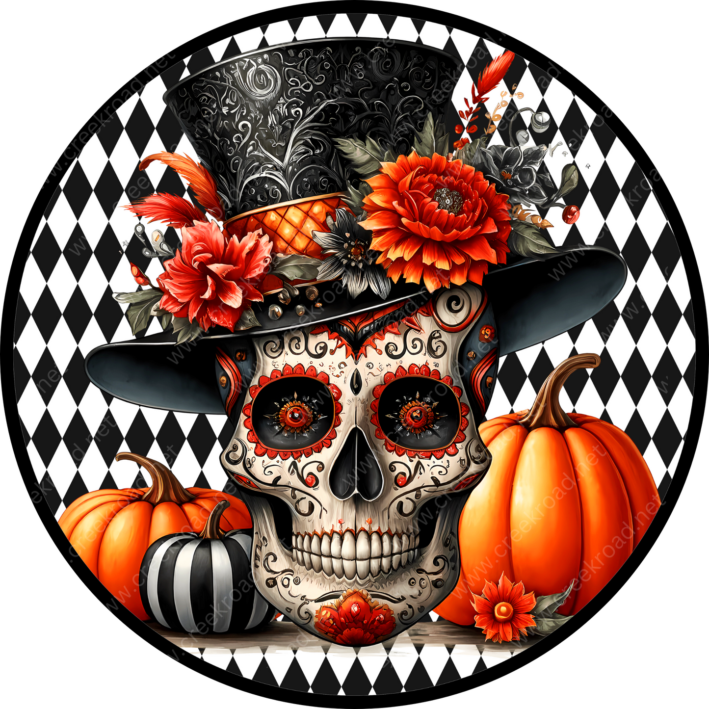 a picture of a skull wearing a top hat