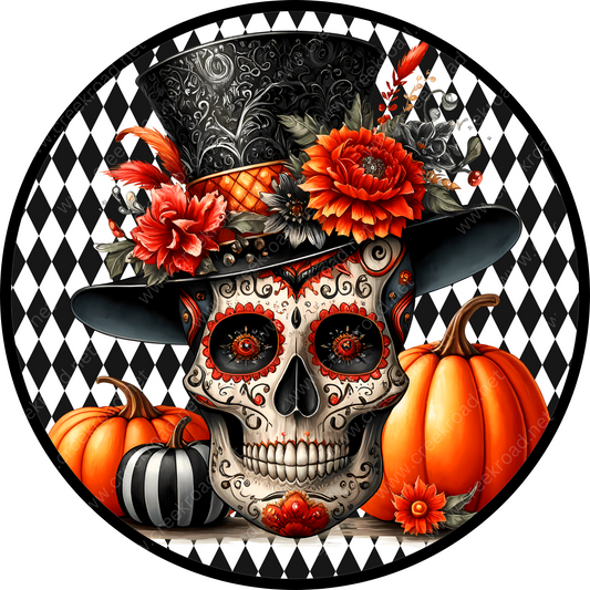 a picture of a skull wearing a top hat