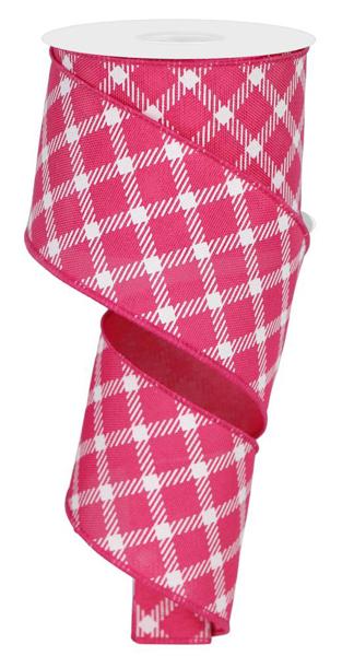 a roll of pink and white plaid ribbon