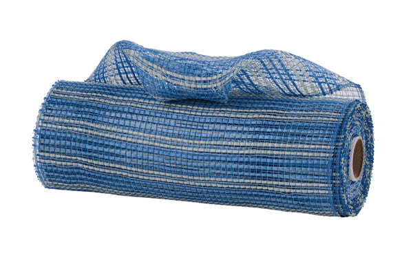 A roll of blue and white mesh material.