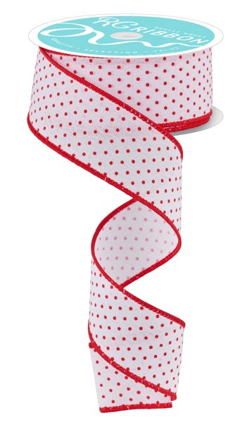 a red and white polka dot ribbon on a white background