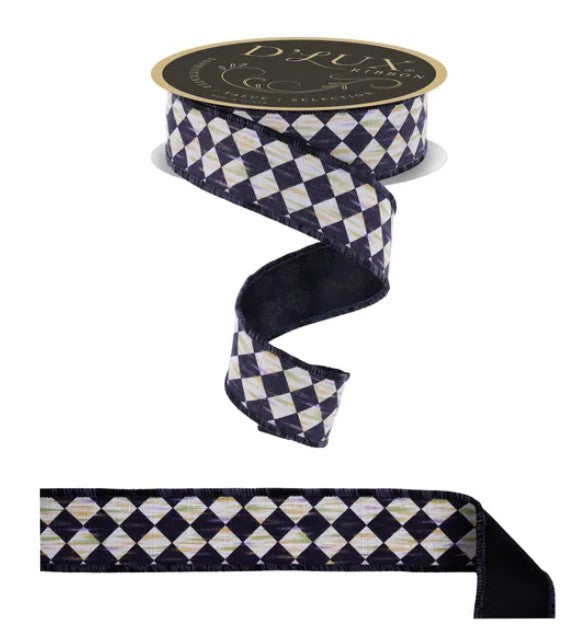 a black and white checkered ribbon with a gold label, and a black ribbon with a white and gold checkered pattern.