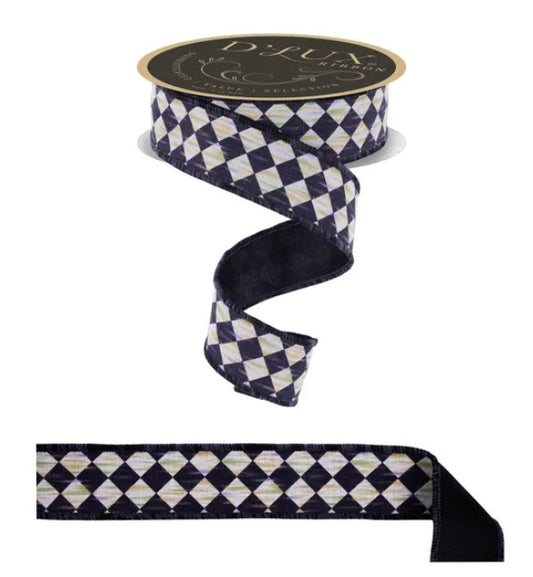a black and white checkered ribbon with a gold label, and a black ribbon with a white and gold checkered pattern.