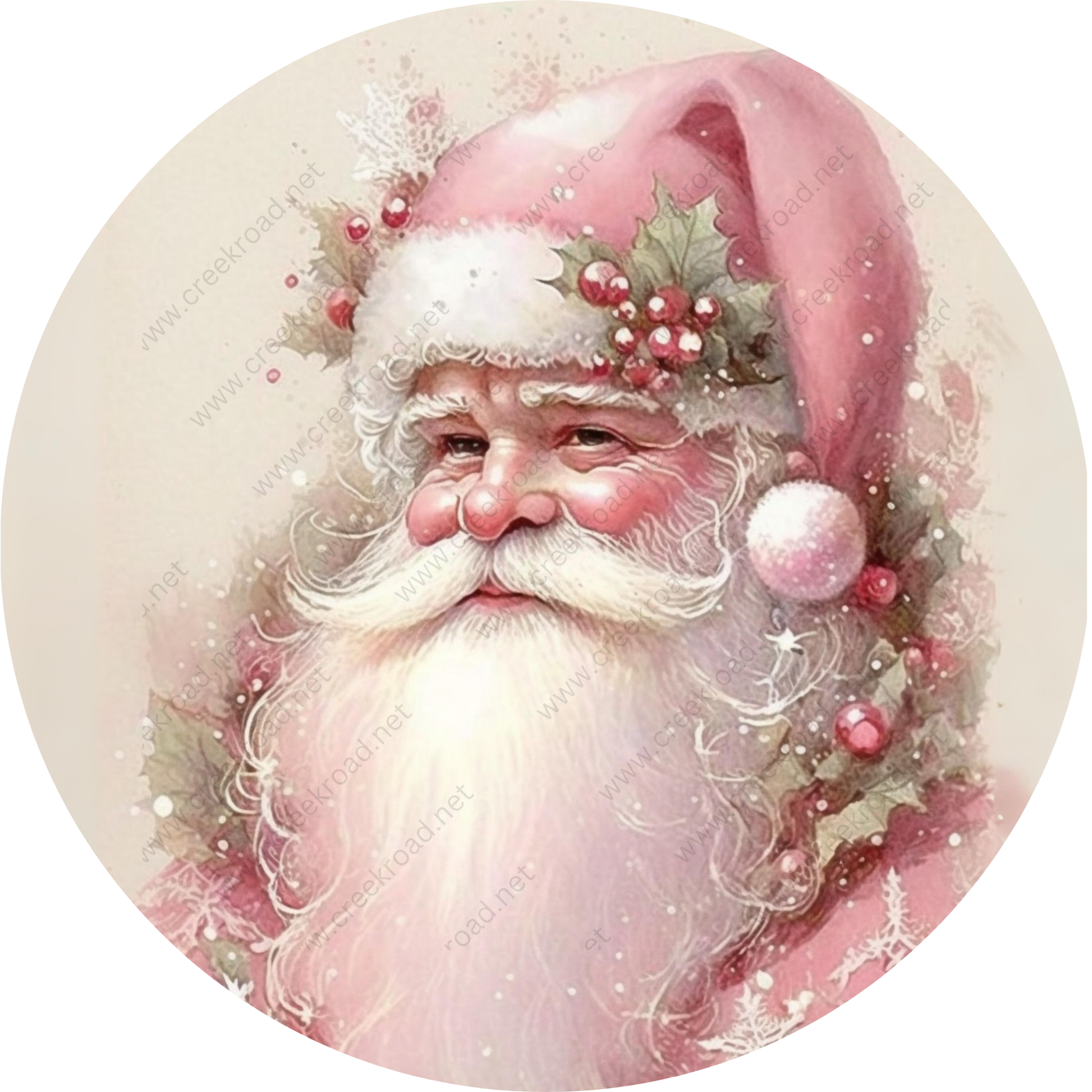 a painting of a santa clause wearing a santa hat