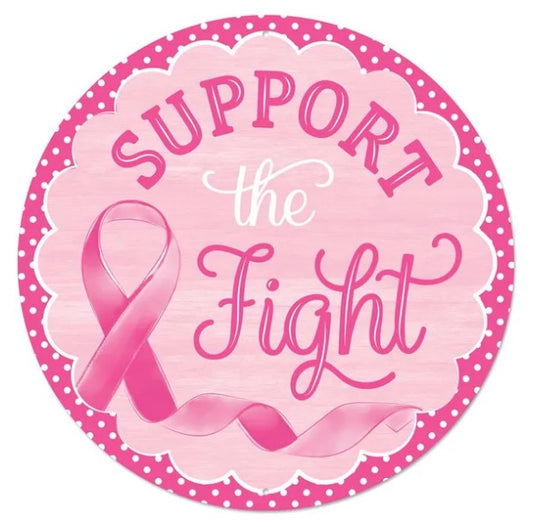 a pink ribbon symbol and the text "Support the Fight" written in a decorative pink font.