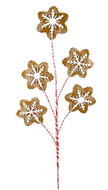 a red and white candy cane with snowflakes on it