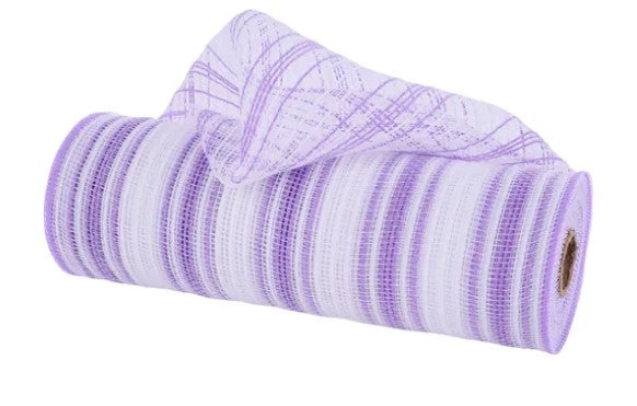 A roll of purple and white striped mesh material.